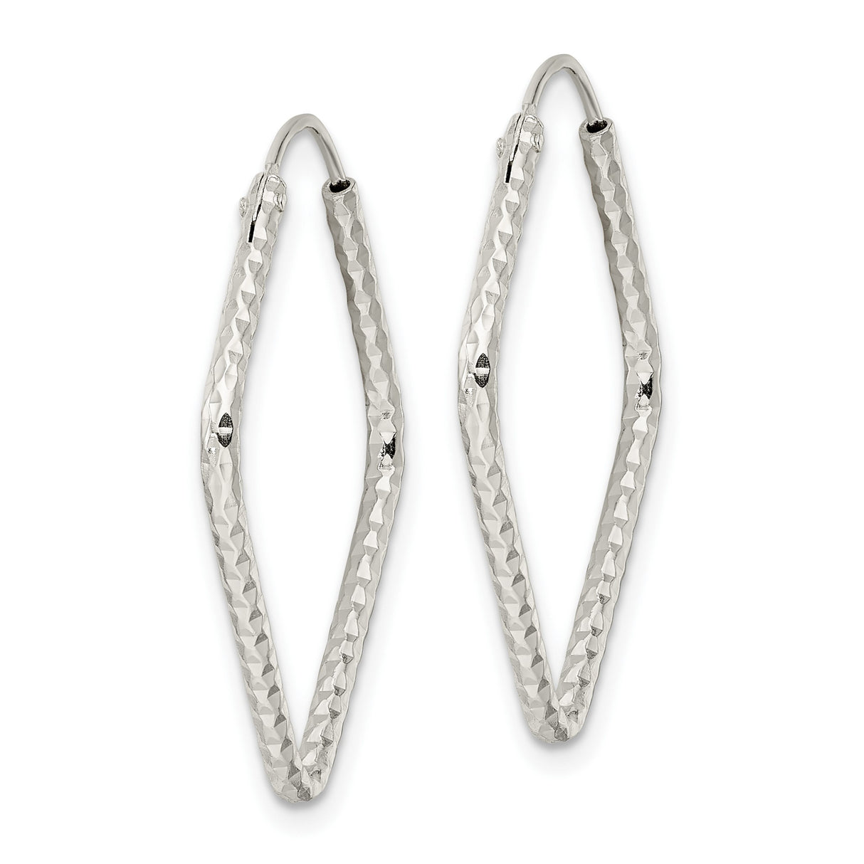 Sterling Silver Diamond-Shaped Hoop Earrings, Lightweight Hammered Geometric Design