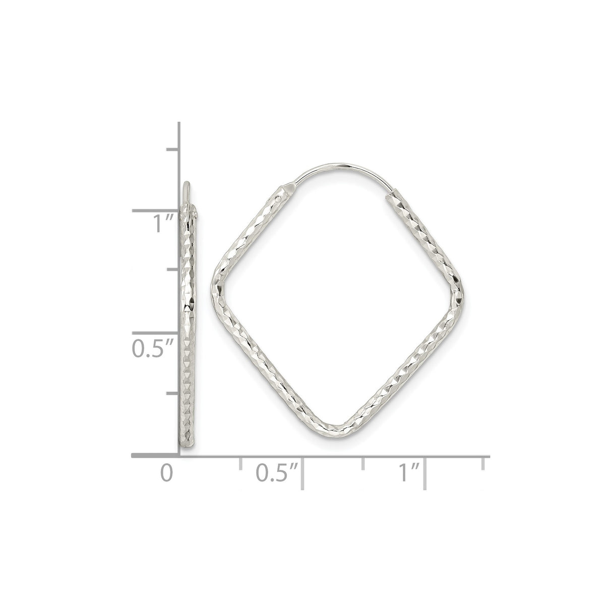 Sterling Silver Diamond-Shaped Hoop Earrings, Lightweight Hammered Geometric Design