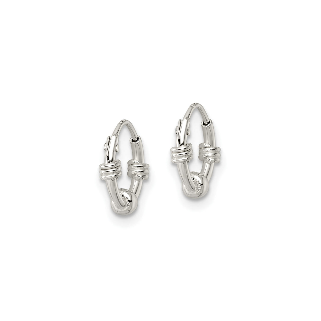 Sterling Silver Hoop Earrings with Wire Wrap and Bead Detailing, Tribal Boho Unisex Design