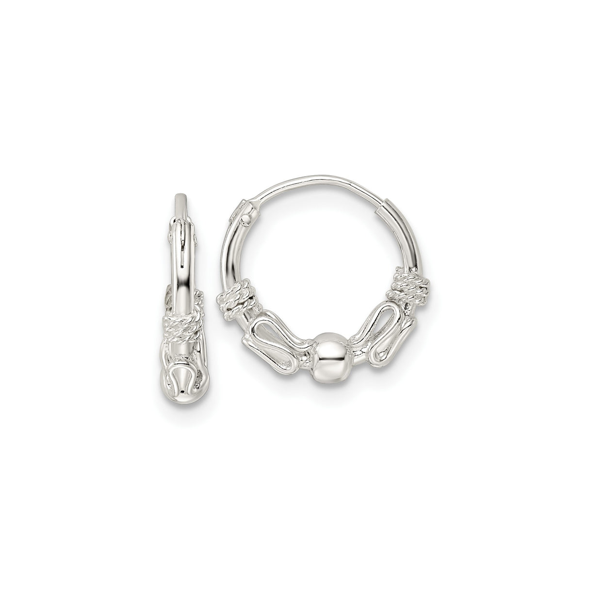 Sterling Silver Rope Knot Hoop Earrings, Nautical Inspired Textured Design for Women