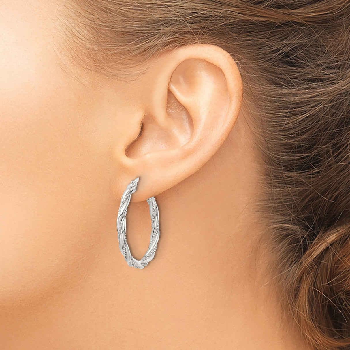 Sterling Silver Hoop Earrings, Twisted Rope Design with Polished and Textured Finish