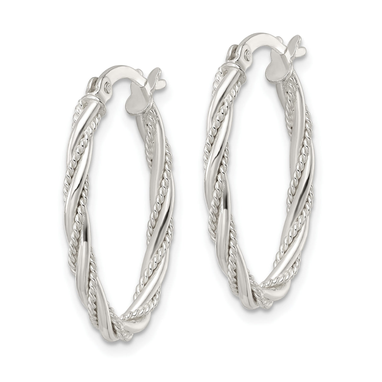Sterling Silver Twisted Hoop Earrings with Polished Rope Texture, Medium Oval Design