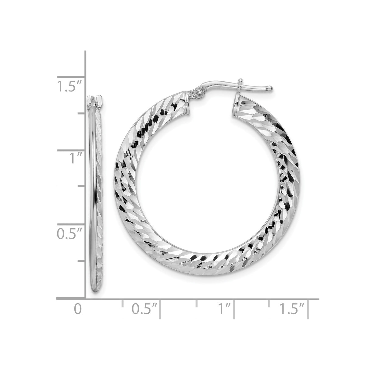 Sterling Silver Hoop Earrings with Diamond Cut Texture and Latch Back Closure