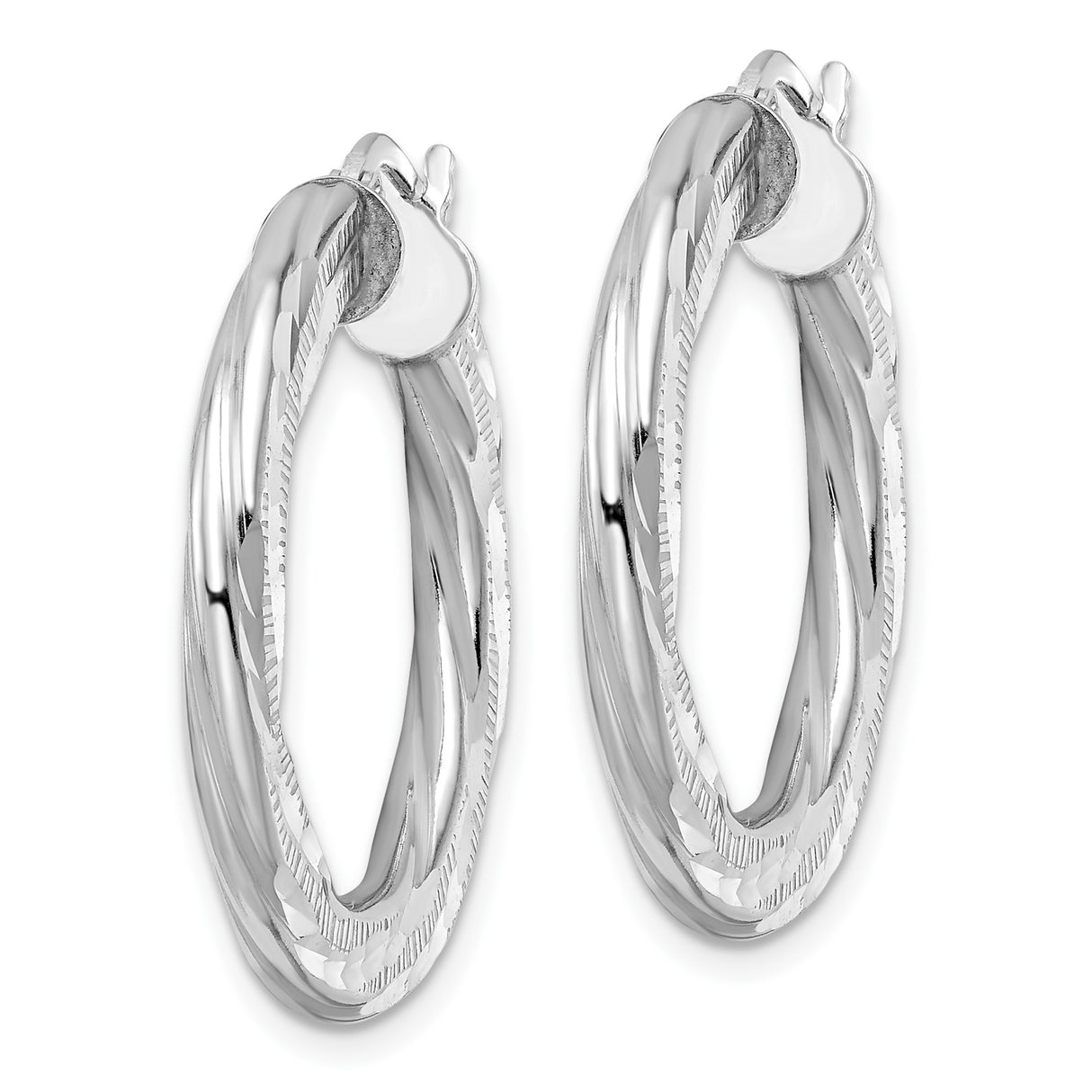 Sterling Silver Hoop Earrings with Diamond-Cut Texture and Polished Finish