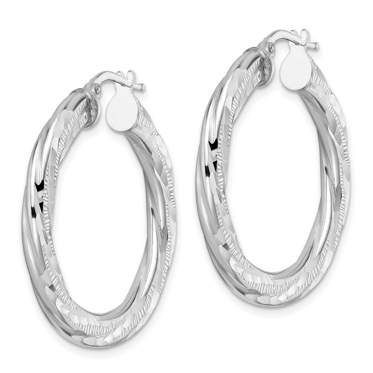 Sterling Silver Twisted Hoop Earrings with Diamond-Cut Texture and Polished Tube Design