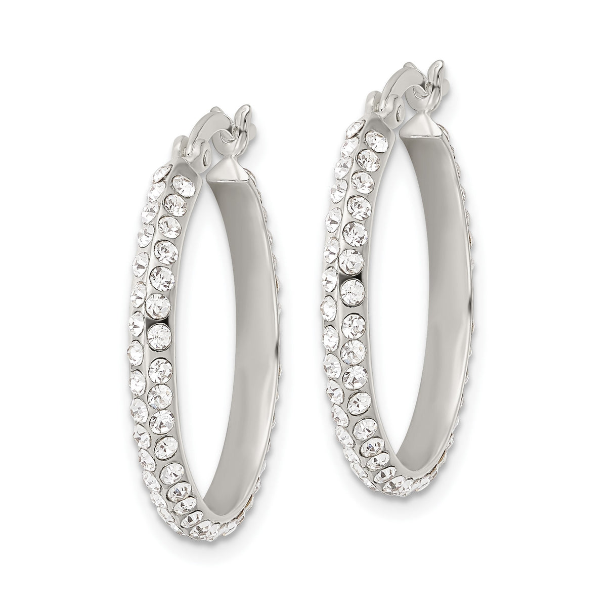 Sterling Silver Hoop Earrings with Double Row Cubic Zirconia, Modern Polished Style for Women