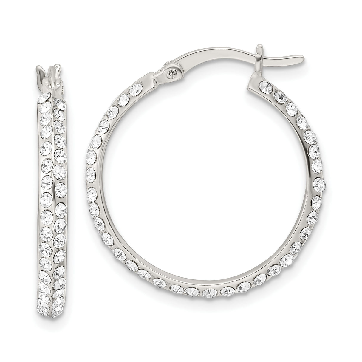 Sterling Silver Hoop Earrings with Double Row Cubic Zirconia, Modern Polished Style for Women