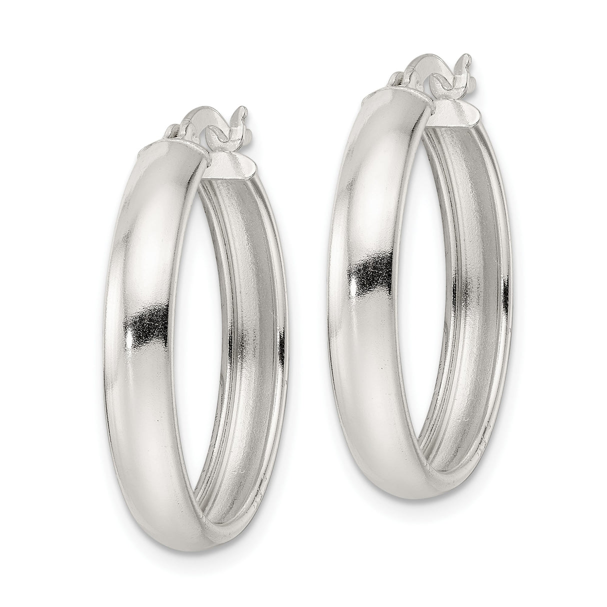 Sterling Silver Hoop Earrings, Classic Polished Round Design, Lightweight Medium Size for Women