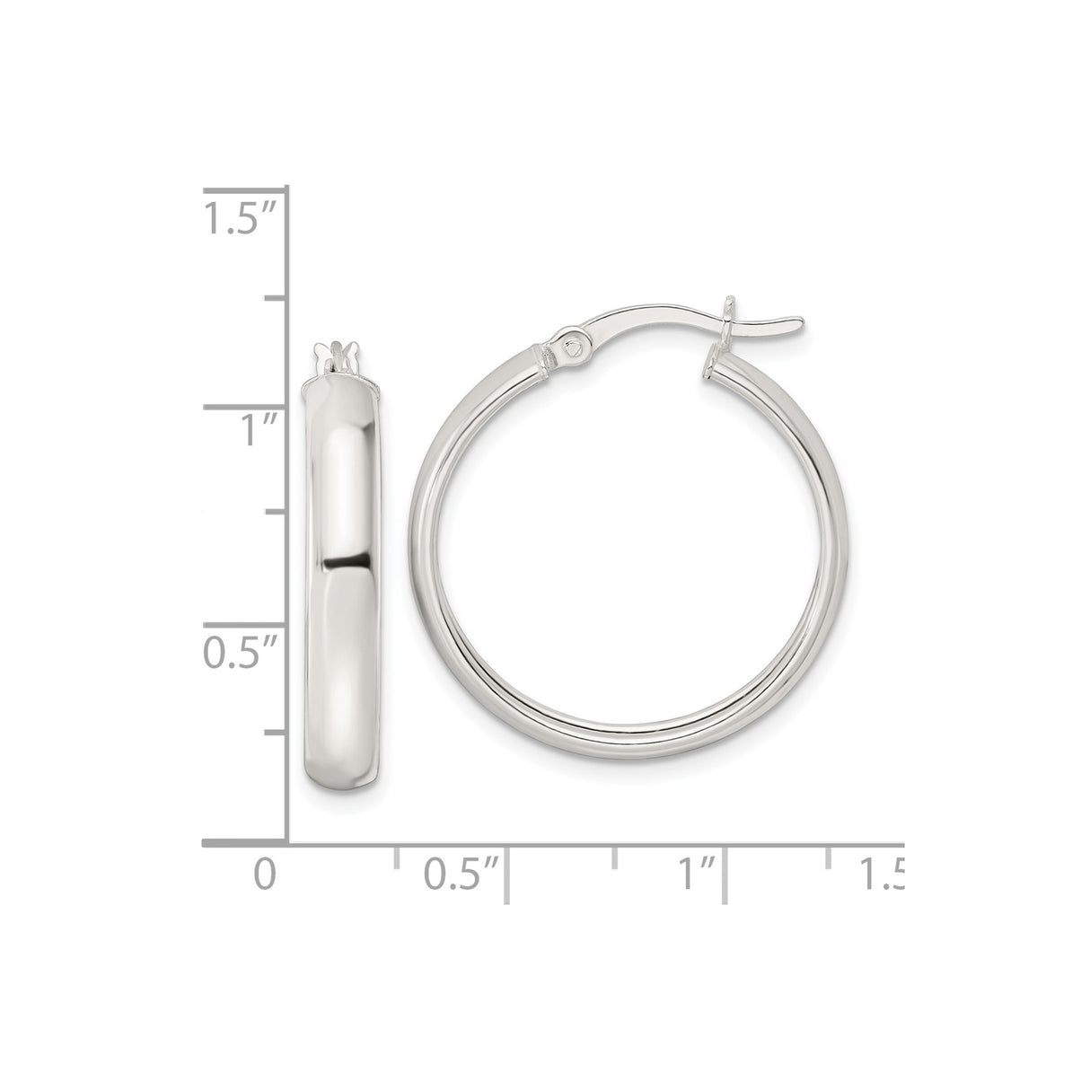 Sterling Silver Hoop Earrings, Classic Polished Round Design, Lightweight Medium Size for Women