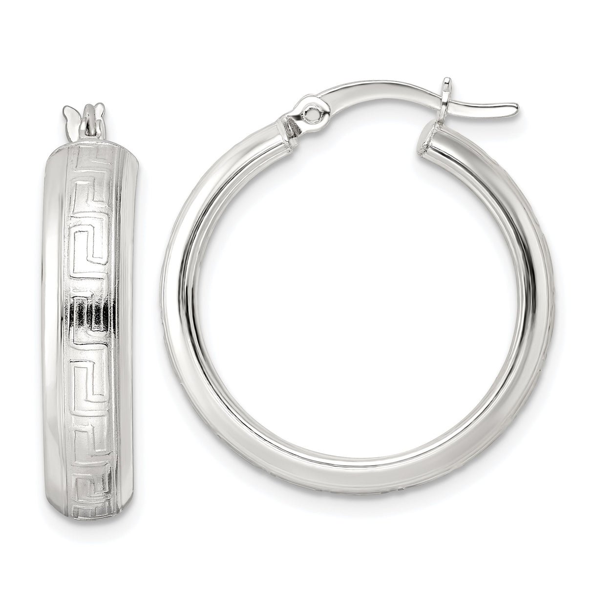 Sterling Silver Hoop Earrings, Greek Key Pattern, Classic Infinity Design for Women