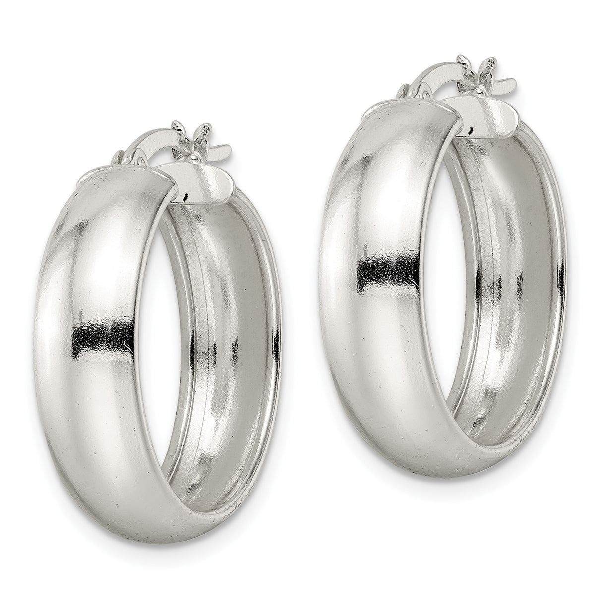Sterling Silver Hoop Earrings, Polished Round Minimalist Design for Women