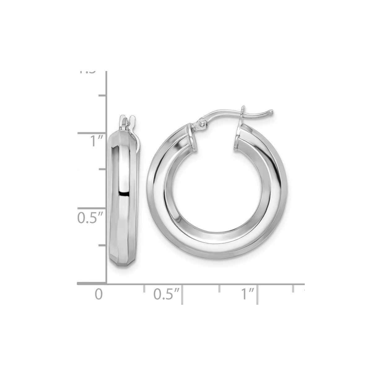 Sterling Silver Hoop Earrings, Rhodium Plated Thick Octagon Tube Design, Modern Minimalist Style