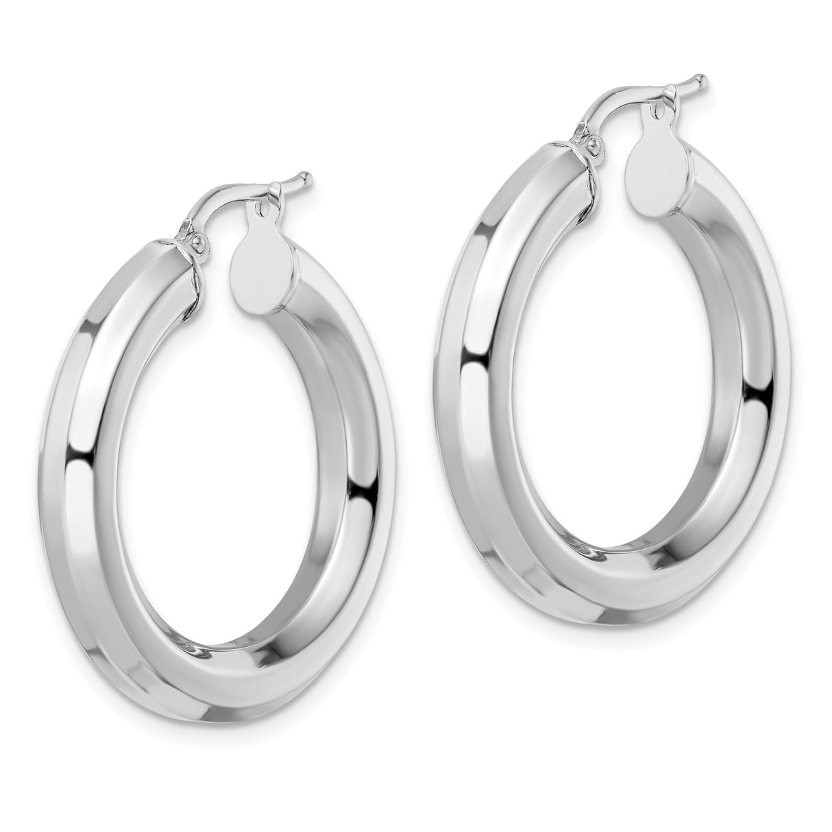 Sterling Silver Hoop Earrings, Polished Flat Edge Tube Design, Latch Back Closure, Lightweight