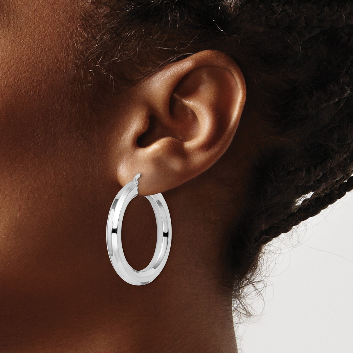 Sterling Silver Hoop Earrings, Medium Rounded Tube Design, Snap Back Closure