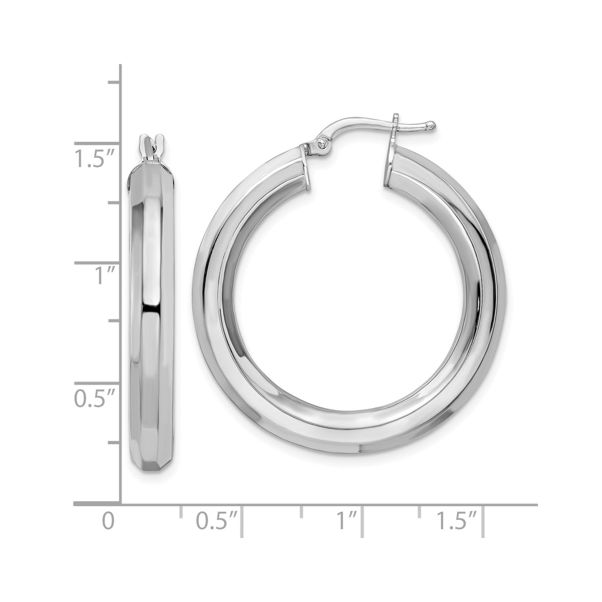 Sterling Silver Hoop Earrings, Medium Rounded Tube Design, Snap Back Closure