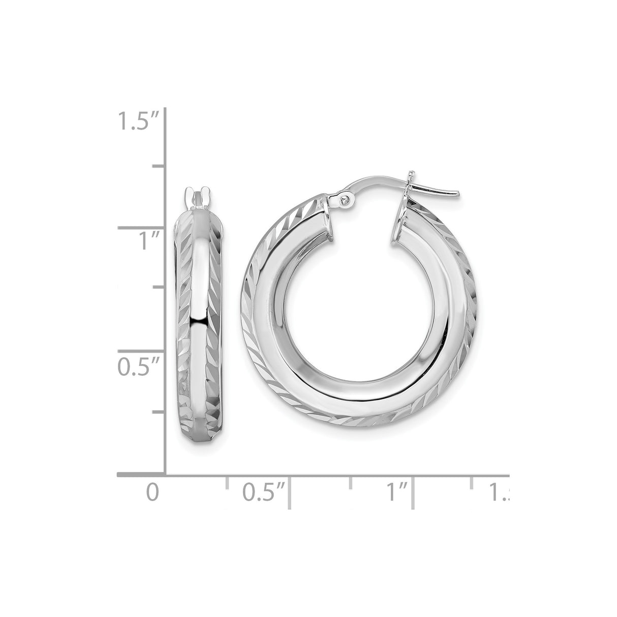 Sterling Silver Hoop Earrings, Diamond Cut Polished Finish, Hinged Lightweight Design