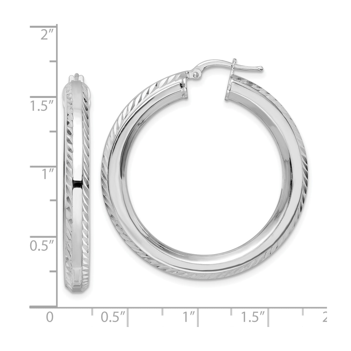 Sterling Silver Hoop Earrings with Polished Finish and Diagonal Edge Detail