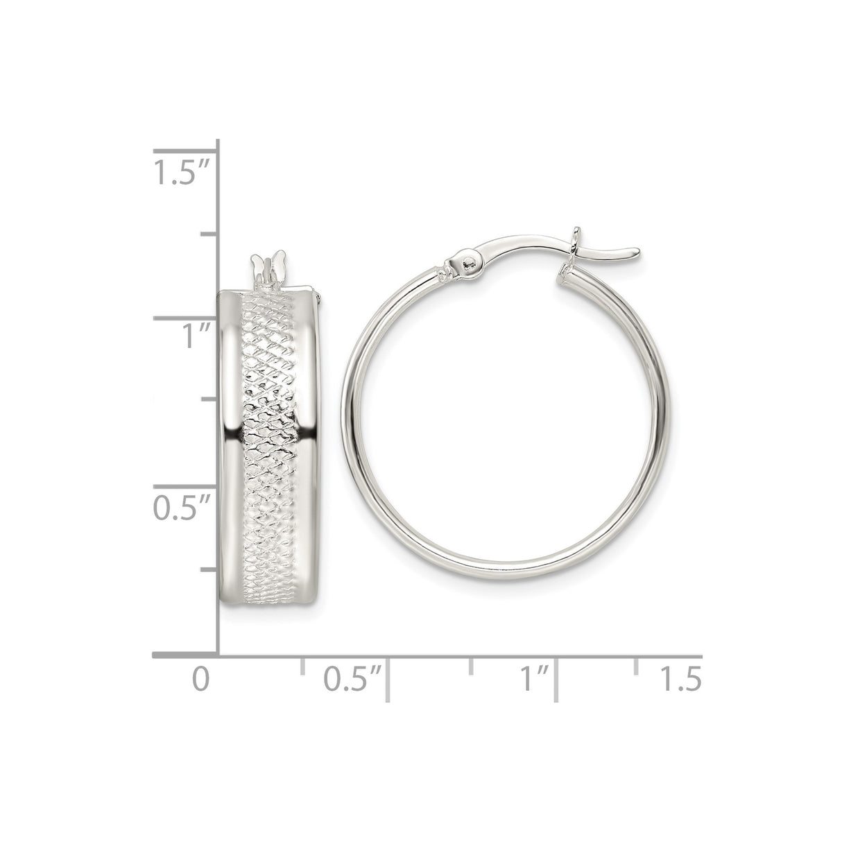 Sterling Silver Hoop Earrings with Polished Finish and Diamond Cut Texture