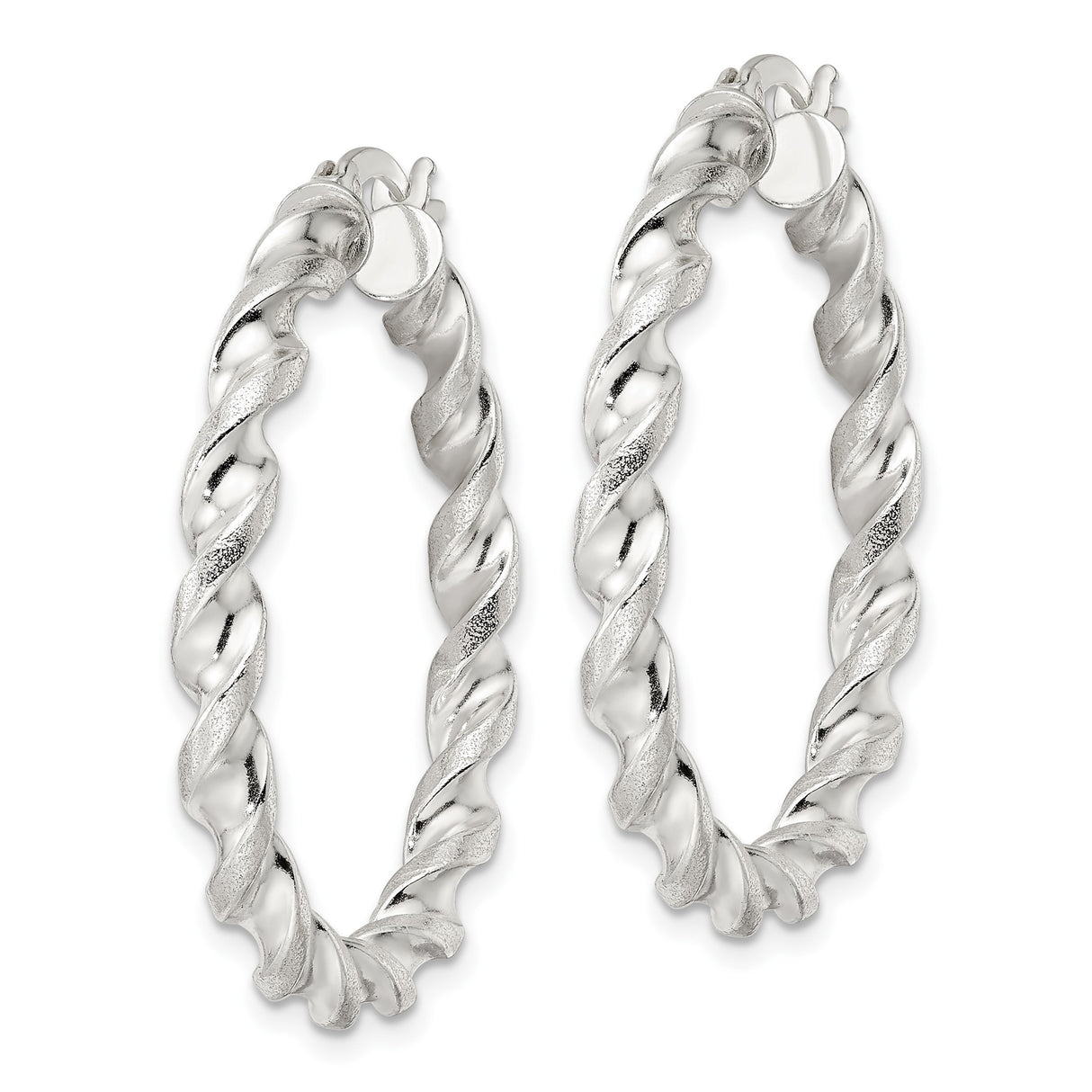 Sterling Silver Twisted Rope Hoop Earrings with Polished Textured Design for Women