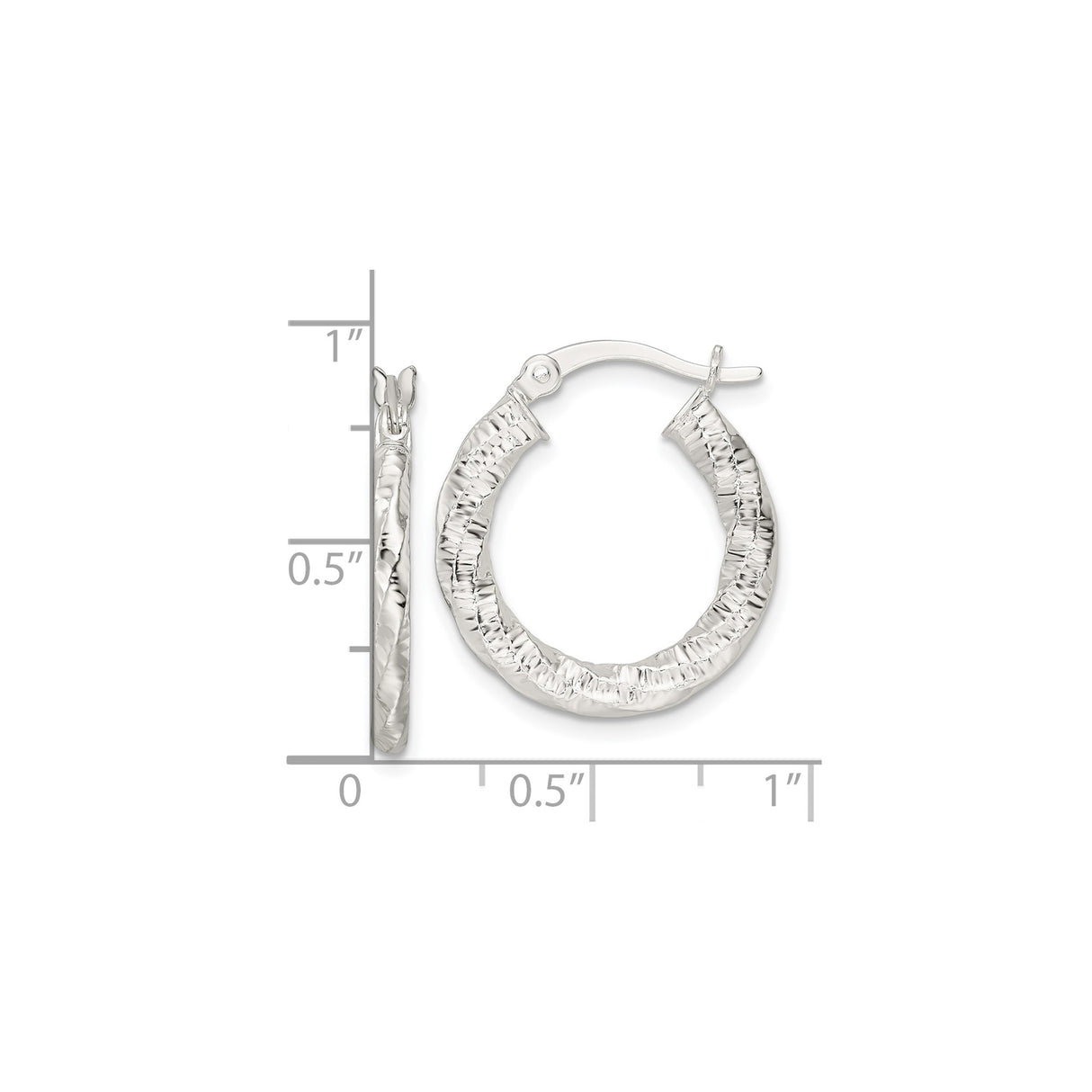 Sterling Silver Twisted Hoop Earrings with Hammered Textured Finish, Lightweight Round Design