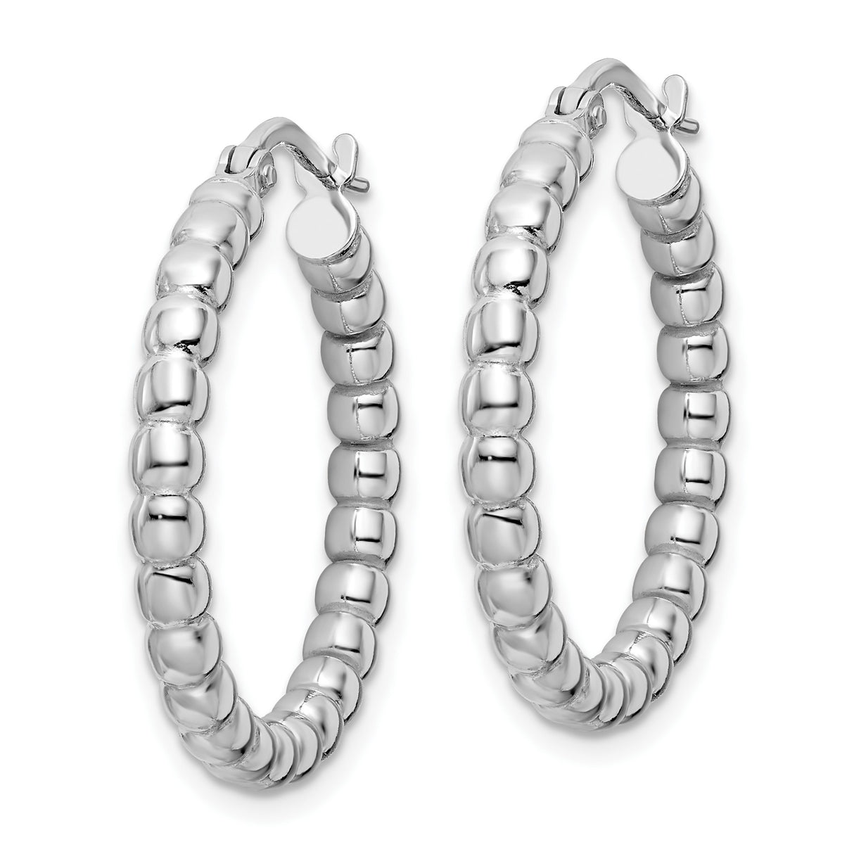 Sterling Silver Hoop Earrings with Polished Rounded Bead Design, Lightweight Modern Style