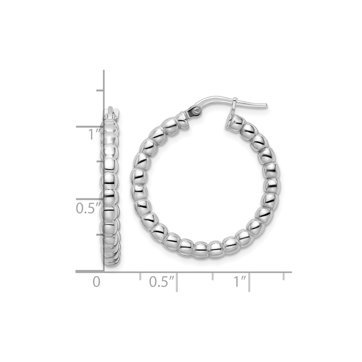 Sterling Silver Hoop Earrings with Polished Rounded Bead Design, Lightweight Modern Style