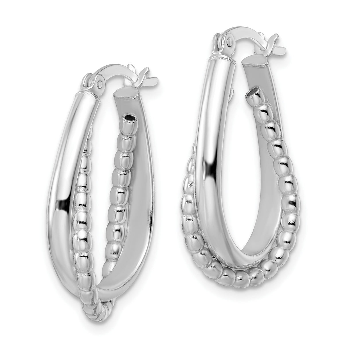 Sterling Silver Teardrop Hoop Earrings with Polished Finish and Beaded Edge for Women