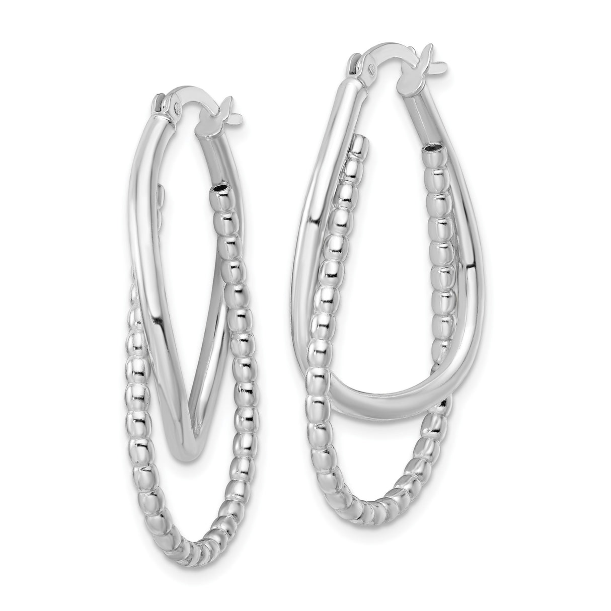 Sterling Silver Teardrop Hoop Earrings with Triple Hoop Beaded and Smooth Design