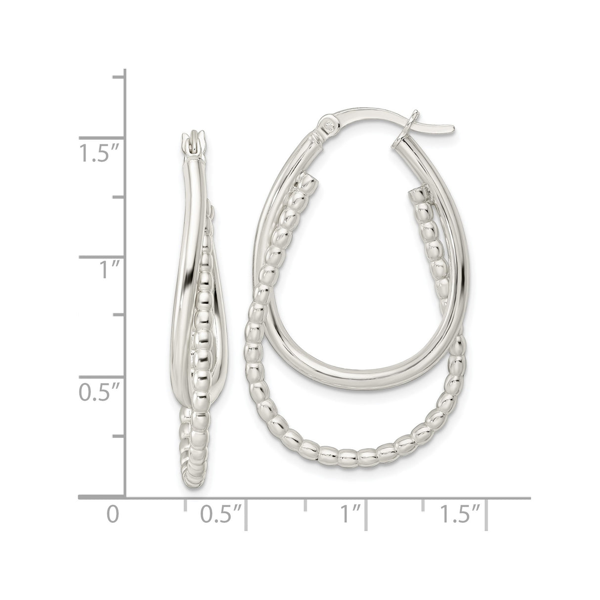 Sterling Silver Teardrop Hoop Earrings with Triple Hoop Beaded and Smooth Design