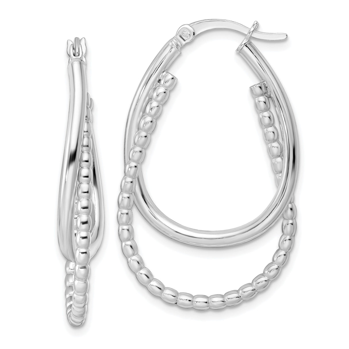 Sterling Silver Teardrop Hoop Earrings with Triple Hoop Beaded and Smooth Design