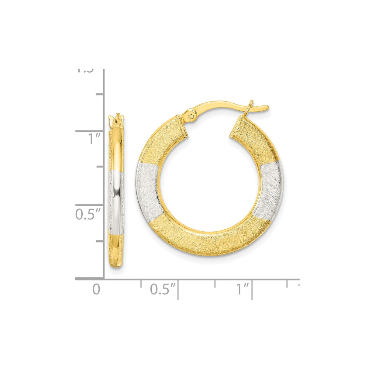 Sterling Silver Two-Tone Hoop Earrings, Brushed Finish Round Textured Design for Women