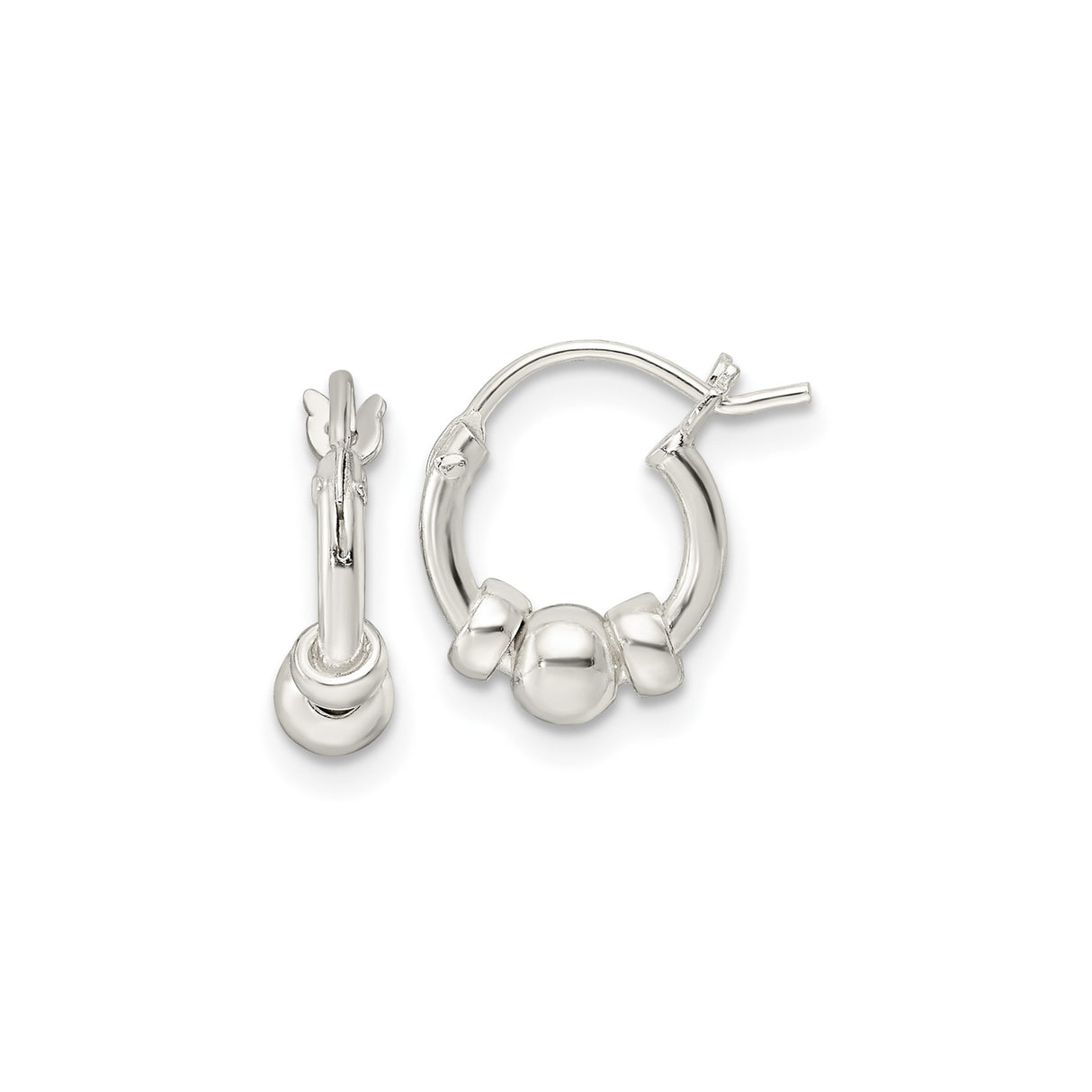 Sterling Silver Hoop Earrings with Polished Bead Accents and Ring Detail