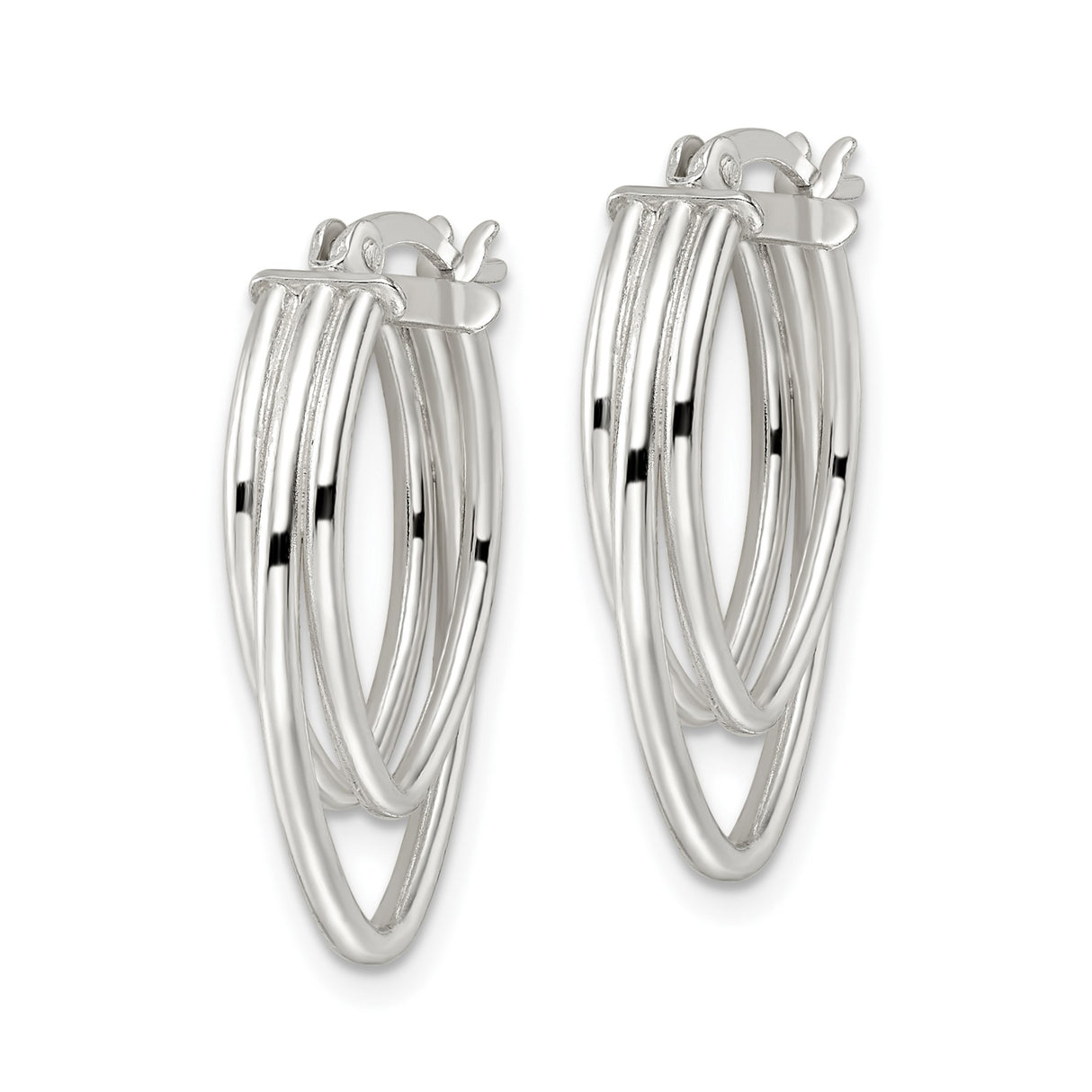 Sterling Silver Triple Hoop Earrings with Layered Oval Design and Polished Finish