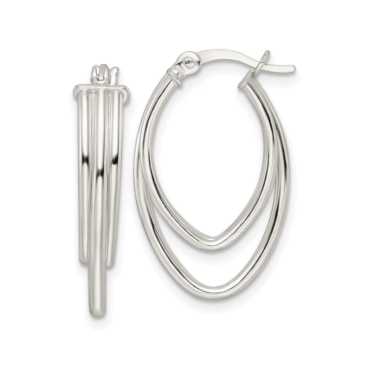 Sterling Silver Triple Hoop Earrings with Layered Oval Design and Polished Finish