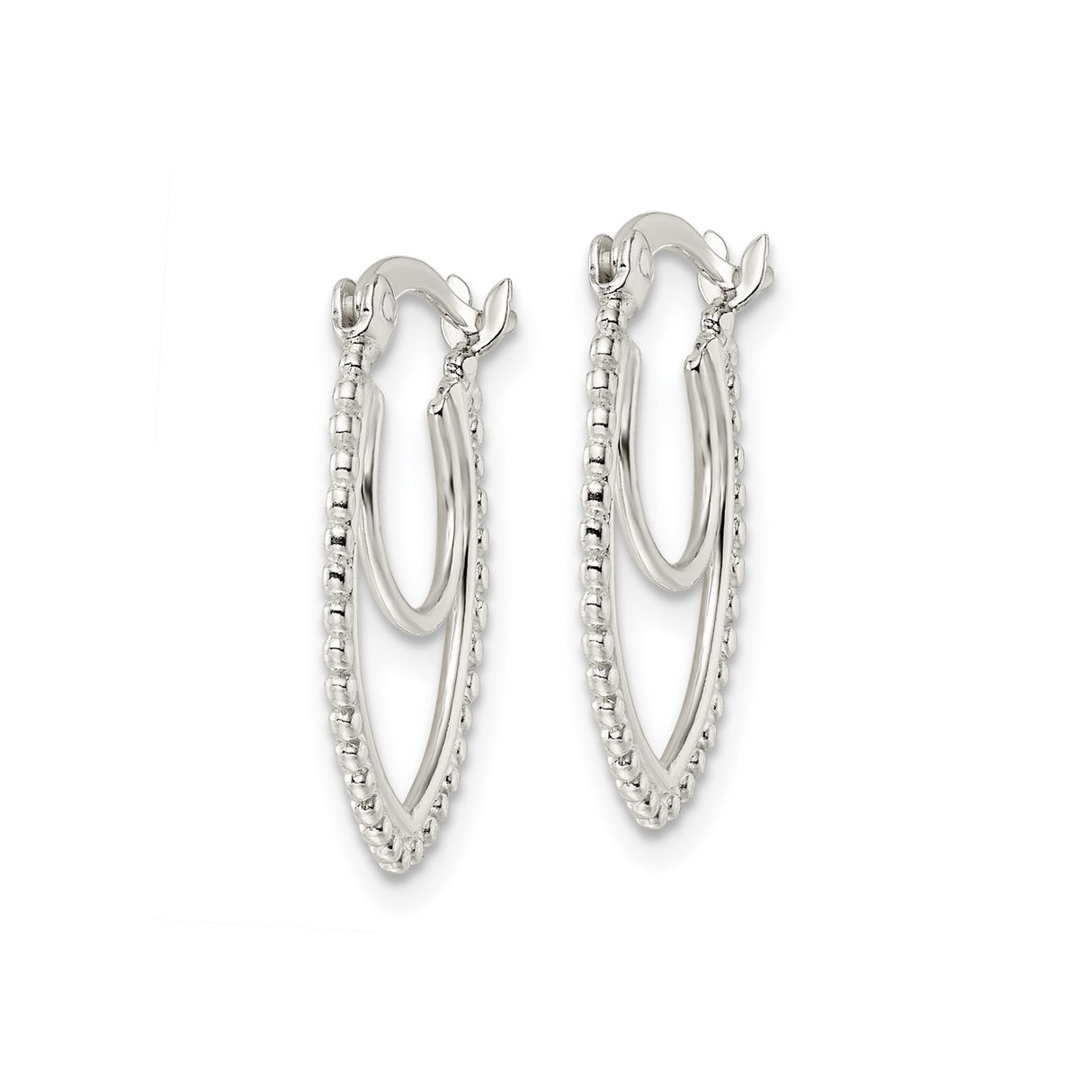 Sterling Silver Teardrop Hoop Earrings with Textured Beaded Edge, Lightweight Oval Design