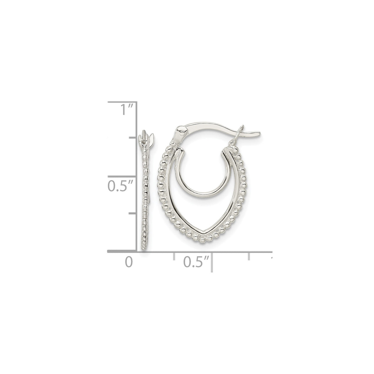 Sterling Silver Teardrop Hoop Earrings with Textured Beaded Edge, Lightweight Oval Design