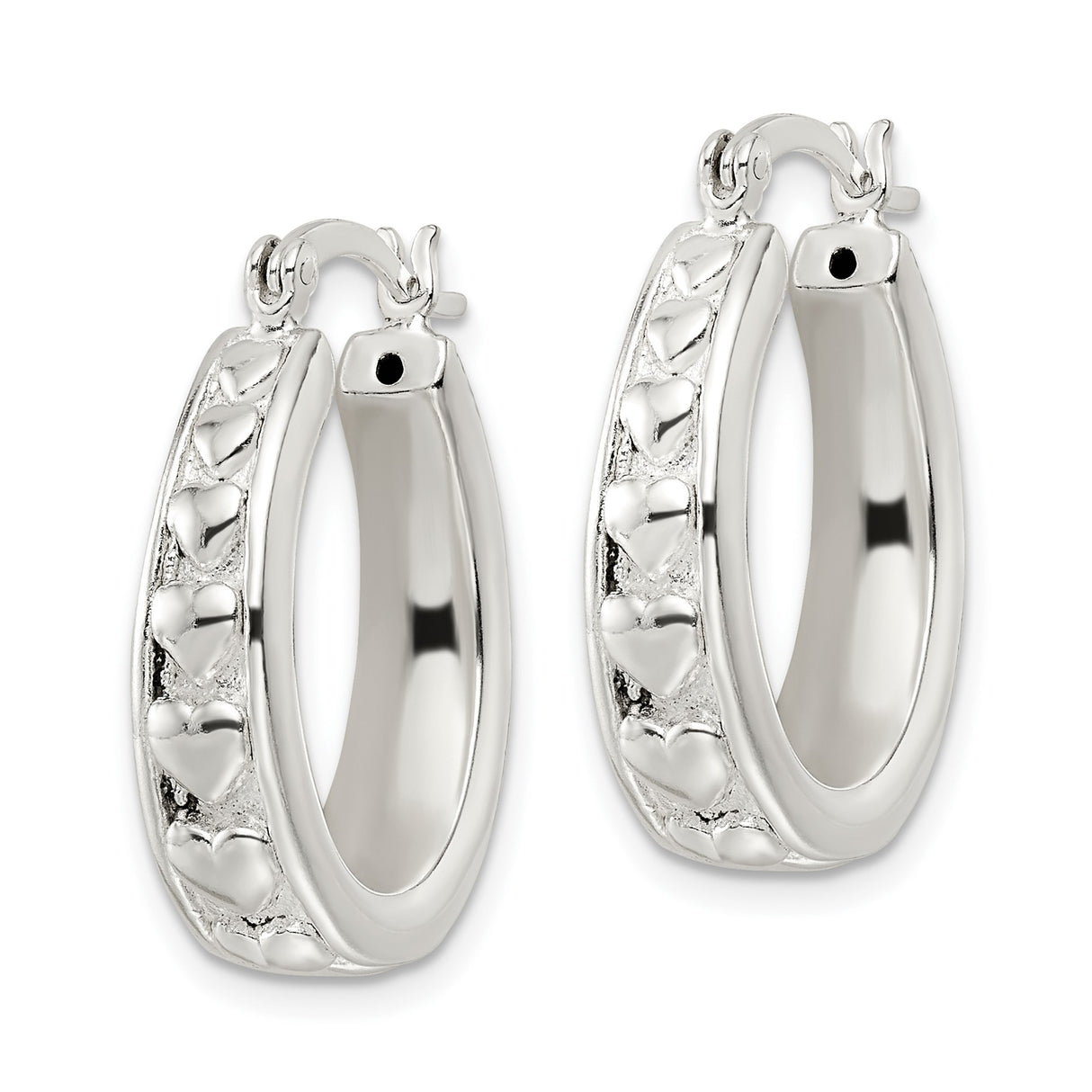 Sterling Silver Heart Hoop Earrings with Vertical Raised Heart Design for Women