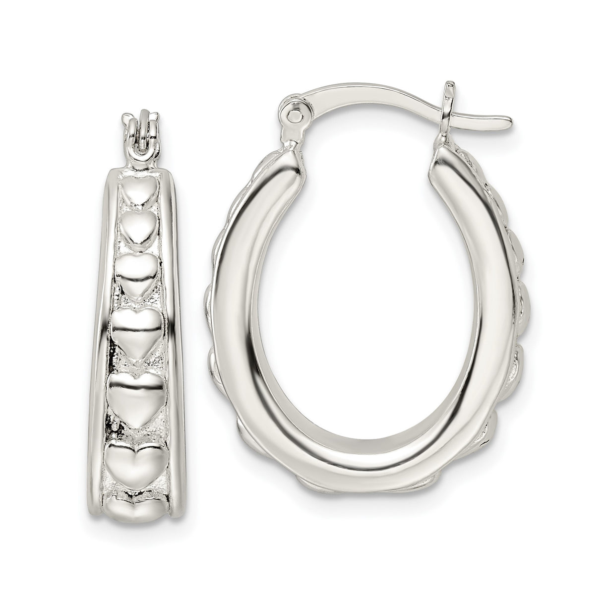 Sterling Silver Heart Hoop Earrings with Vertical Raised Heart Design for Women