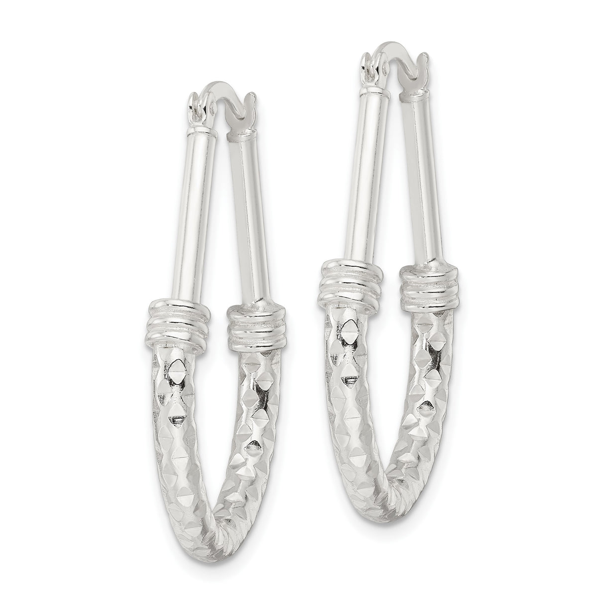 Sterling Silver Textured Hoop Earrings with Diamond Cut Finish and Twisted Rope Design
