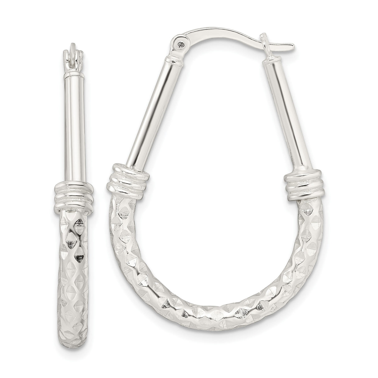 Sterling Silver Textured Hoop Earrings with Diamond Cut Finish and Twisted Rope Design