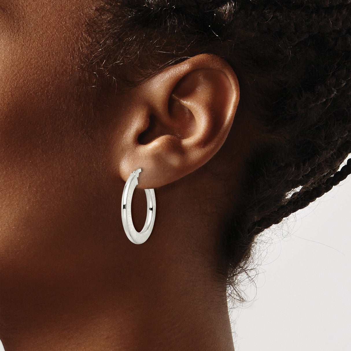 Sterling Silver Hoop Earrings with Brushed Textured Finish, Medium Round Lightweight Design