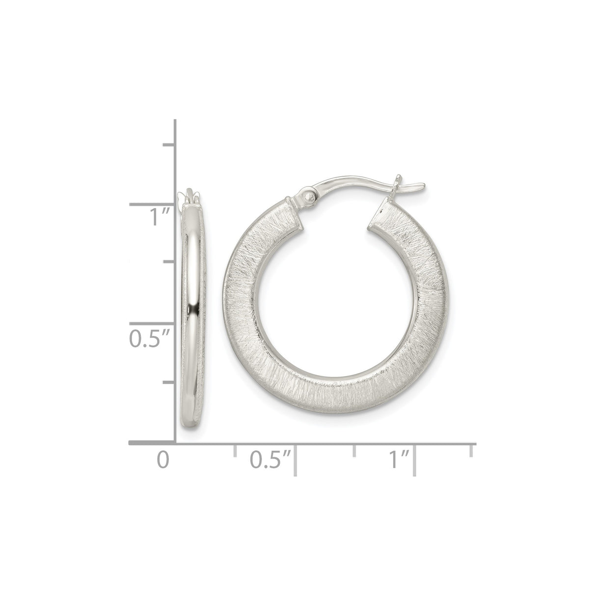 Sterling Silver Hoop Earrings with Brushed Textured Finish, Medium Round Lightweight Design