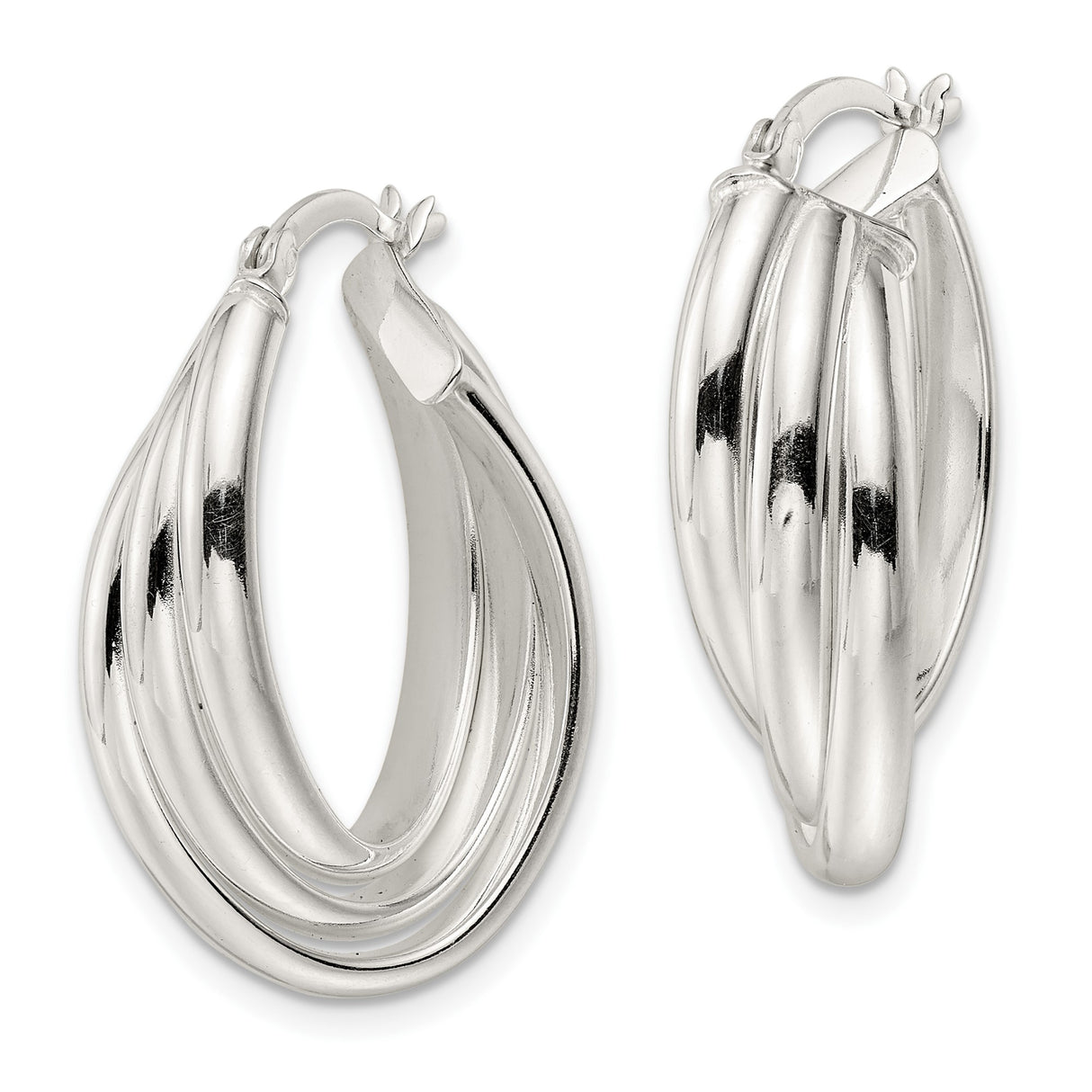 Sterling Silver Twisted Oval Hoop Earrings with Sleek Layered Design