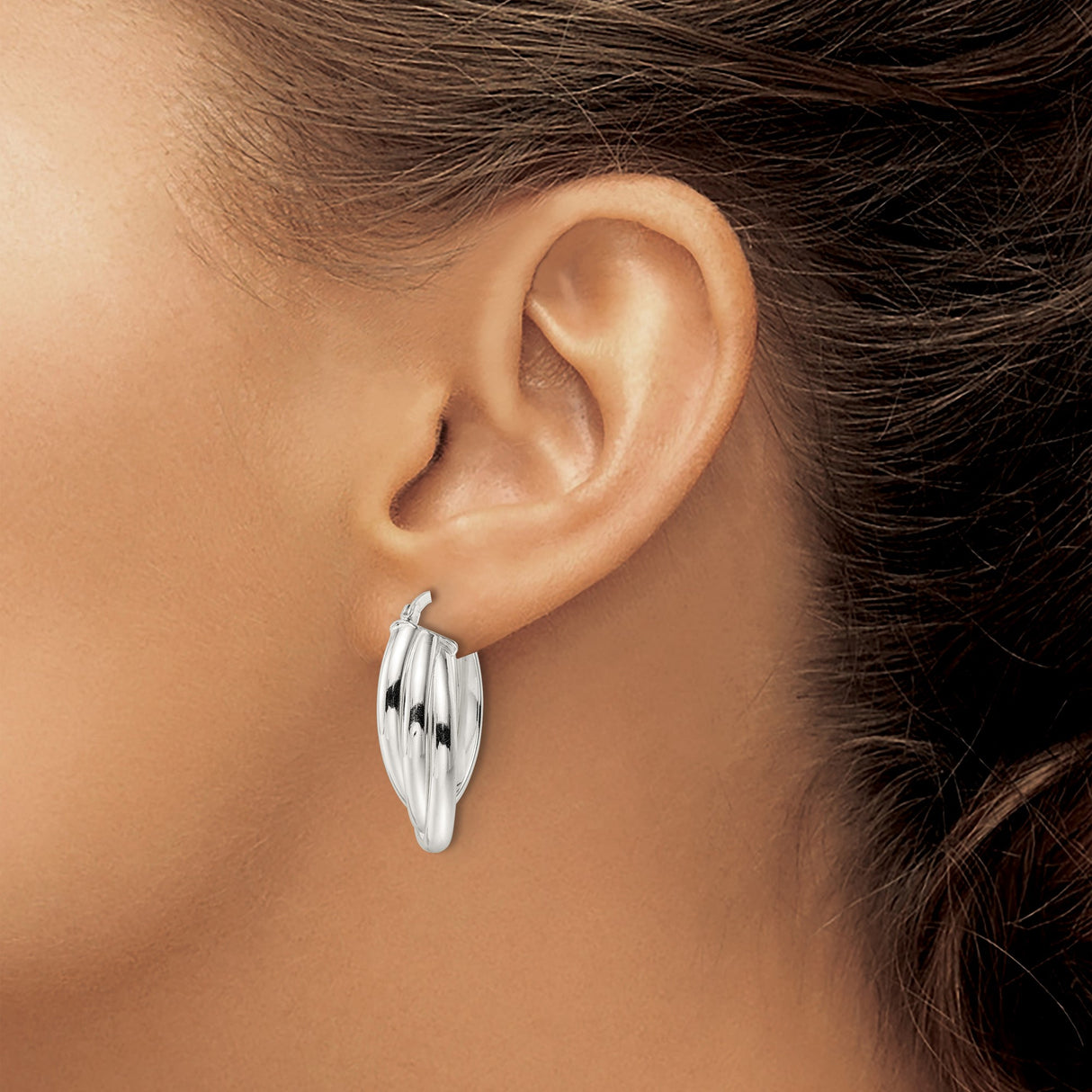 Sterling Silver Twisted Oval Hoop Earrings with Sleek Layered Design