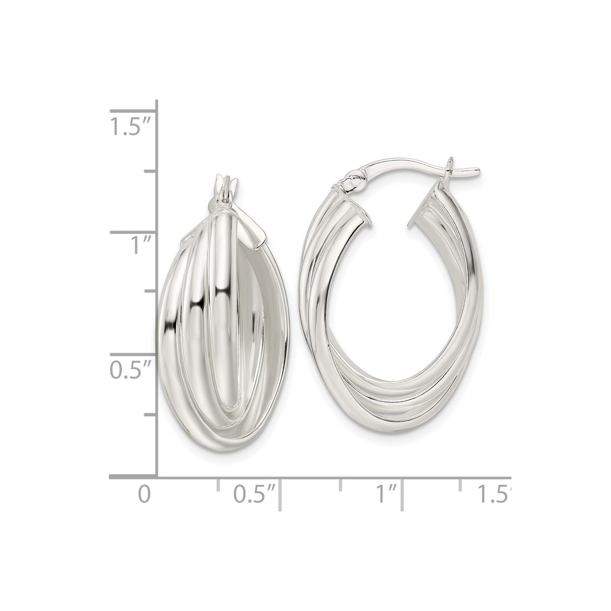Sterling Silver Twisted Oval Hoop Earrings with Sleek Layered Design