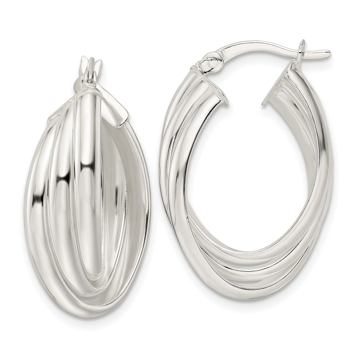 Sterling Silver Twisted Oval Hoop Earrings with Sleek Layered Design