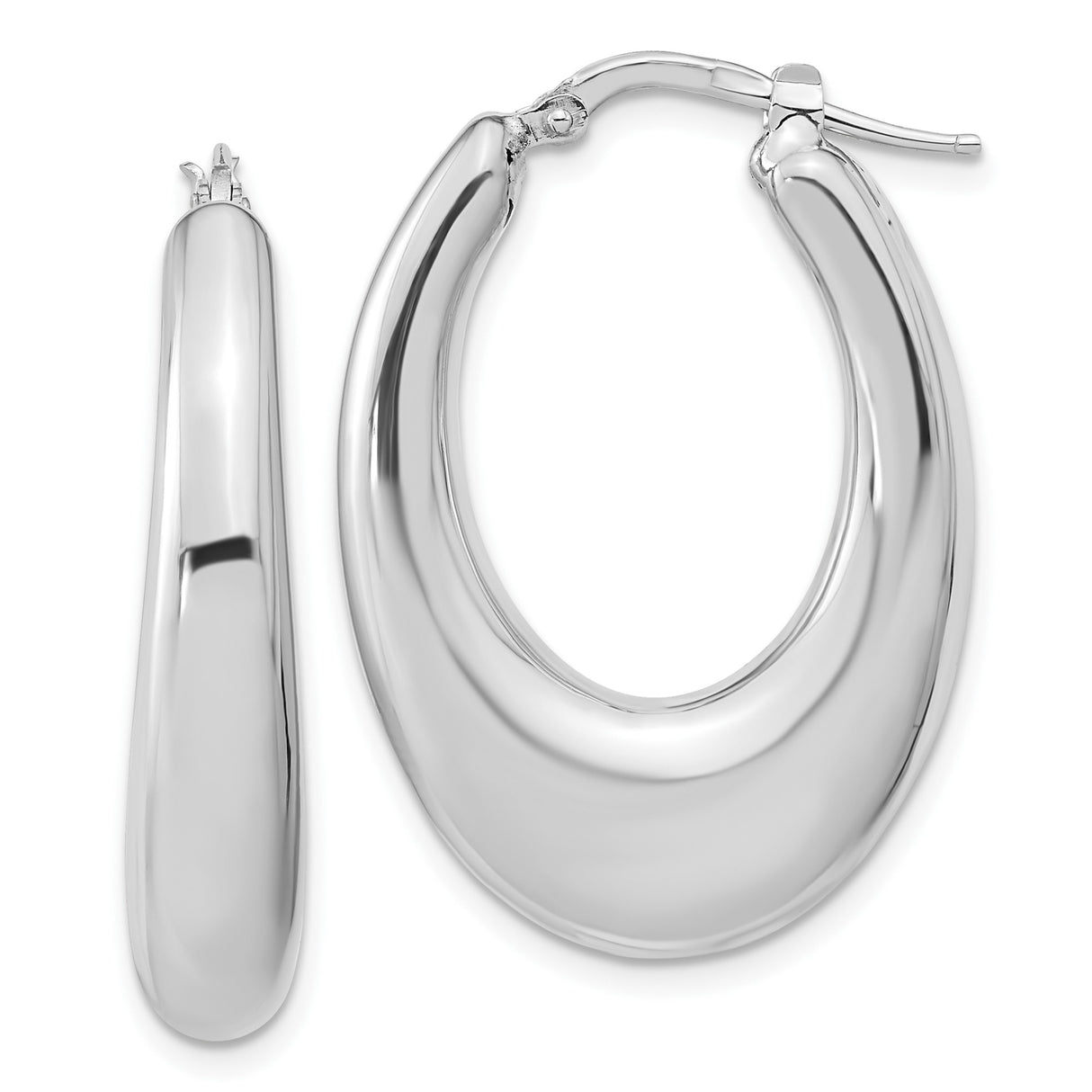 Sterling Silver Oval Hoop Earrings, Chunky Polished Modern Minimalist Design for Women