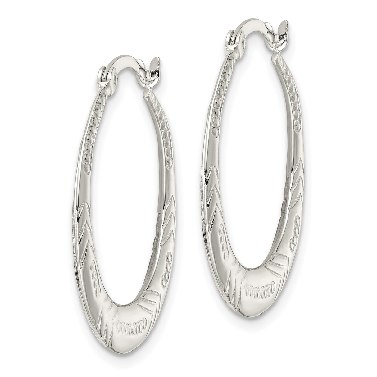 Sterling Silver Hoop Earrings with Textured Chevron and Dotted Tribal Design for Women
