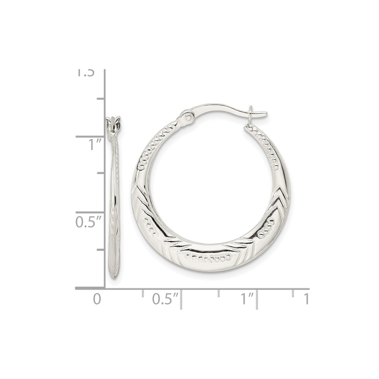 Sterling Silver Hoop Earrings with Textured Chevron and Dotted Tribal Design for Women