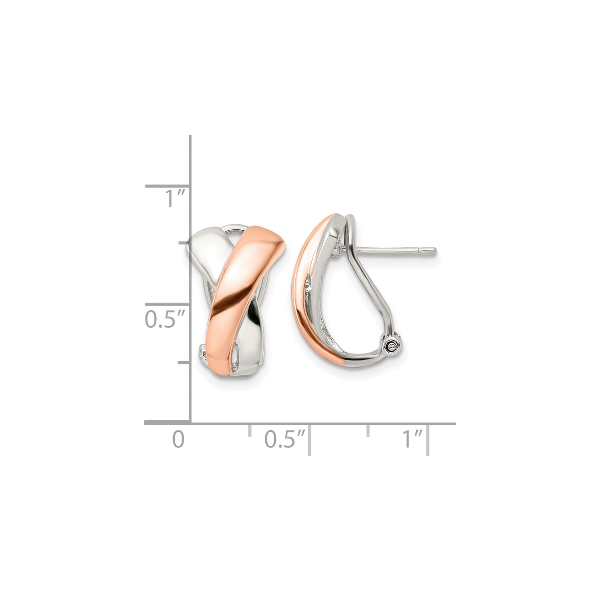 Sterling Silver Crossover Hoop Earrings with Rose Gold Plating, Twisted Design, X Detail